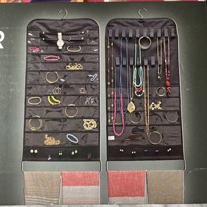 🆕 EasyHome 2-Sided 360-Swivel Hanging Clear Jewelry Organizer with Linen Bar